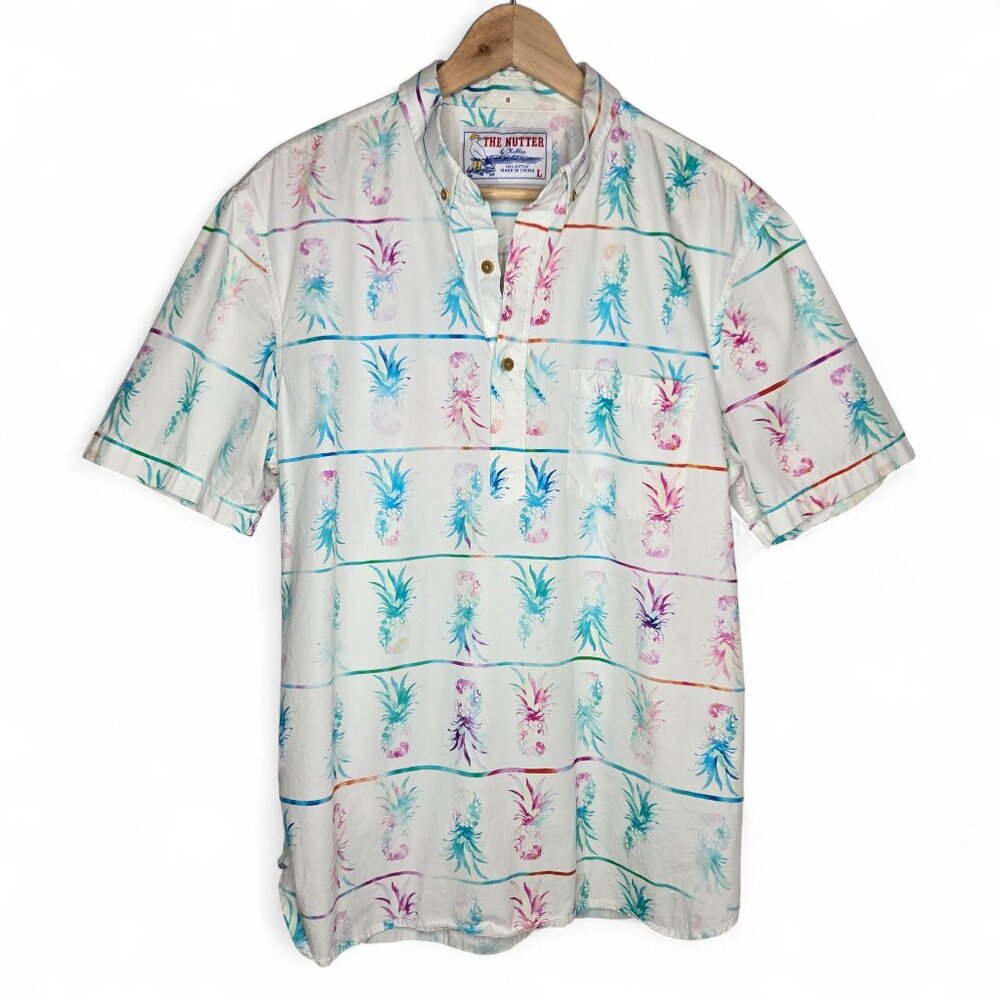 The Nutter‎ by Chubbies Button Collar Pullover Shirt Men's Pineapple Hawaiian L